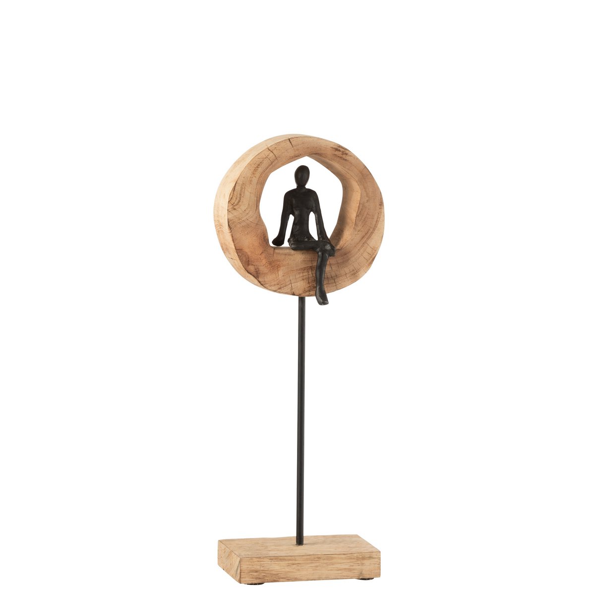 J-Line figuur Denk Ring  - hout/aluminium - zwart