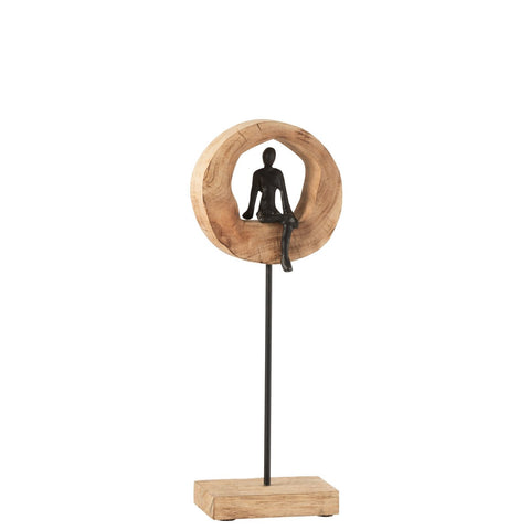 J-Line figuur Denk Ring  - hout/aluminium - zwart