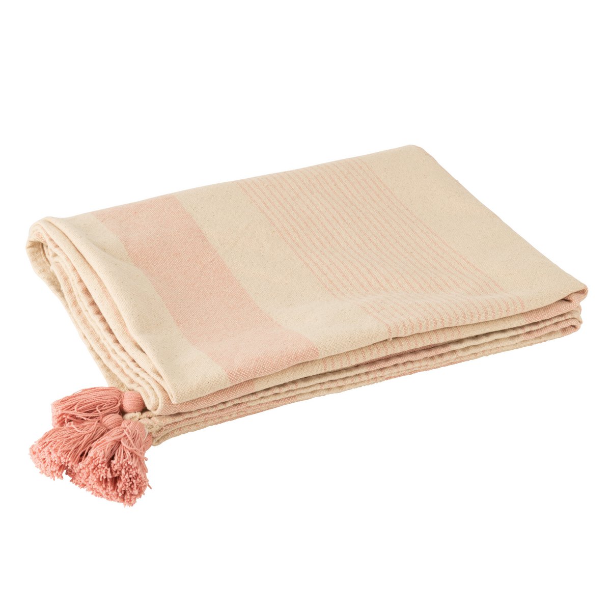 J-Line Plaid - deken - katoen - wit/ roze - 130 x 180 cm
