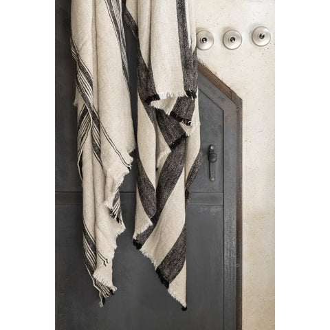 J-Line Plaid met lijnen - katoen - beige - 171 x 127 cm