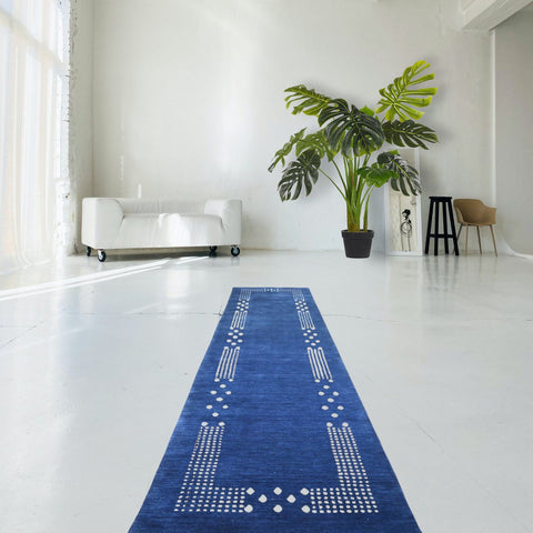 Blauwe Gabbeh loper - 310x80 cm - HANDGEMAAKT