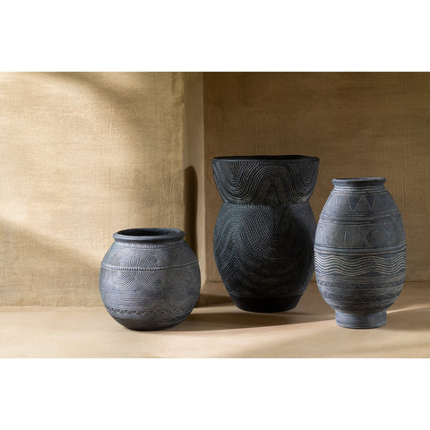 J-Line vaas Kruik Cirkel - cement - zwart/bruin - small