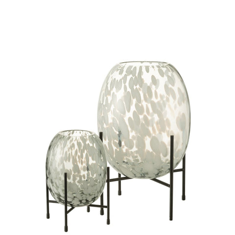 J-Line vaas Op Voet Spikkel - glas - grijs/wit - large