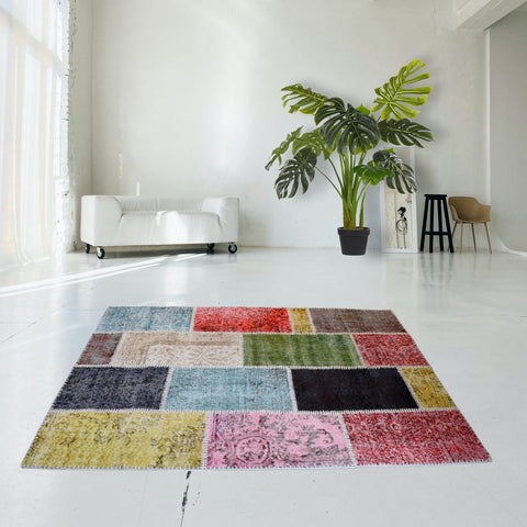 Vintage patchwork vloerkleed - 190x120 cm - HANDGEMAAKT