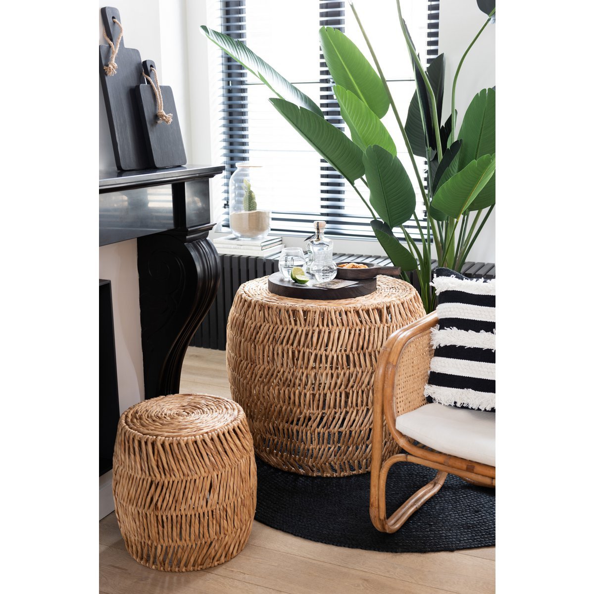 J-Line set tafel + 2 krukjes Maurice Rond - hout - naturel