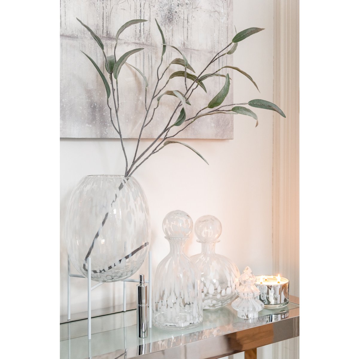 J-Line vaas Op Voet Stip - glas - transparant/wit - large