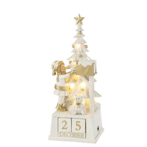 J-Line Kalender Kerstboom Poly Wit/Goud
