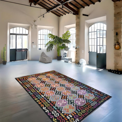 Kleurrijke kelim - 302x204 cm - HANDGEMAAKT