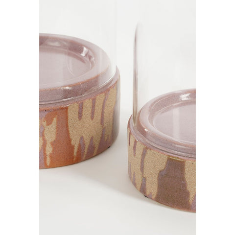 Javi Kaarsenhouder - Set van 2 - H35 x Ø19 cm - Keramiek, Glas - Roze, beige
