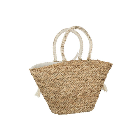 J-Line Strandtas Bloemen+Franjes Zeegras Nat/Creme