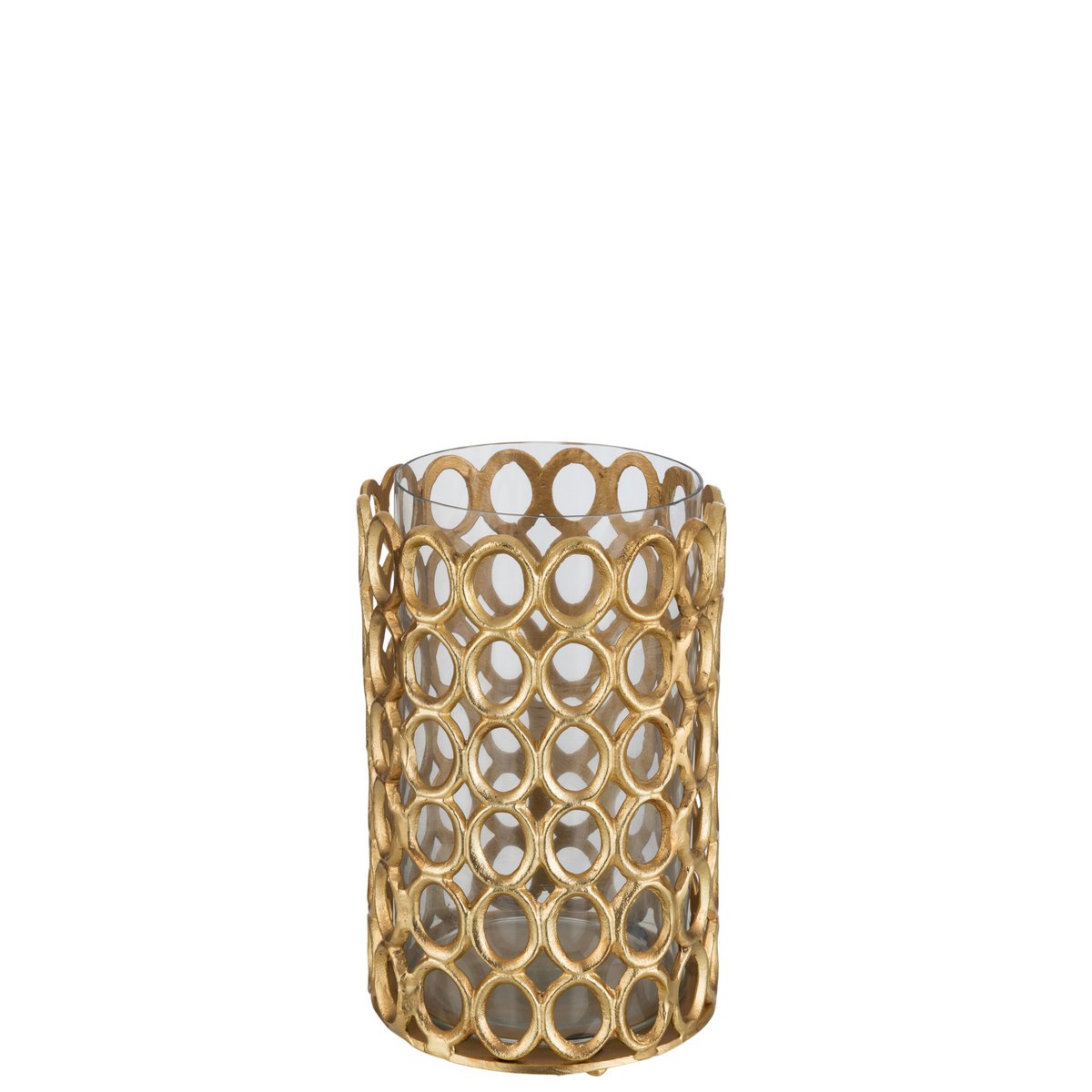 J-Line theelichthouder Rond Ringen - aluminium - goud - large