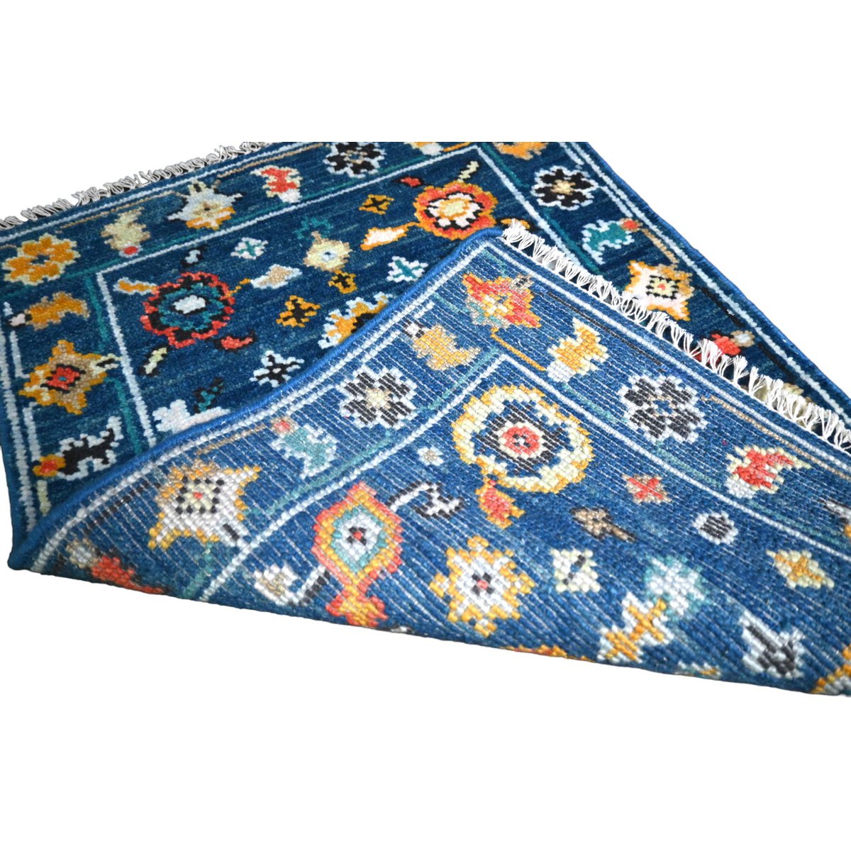Blauw Azeri vloerkleed - 93x66 cm - HANDGEMAAKT