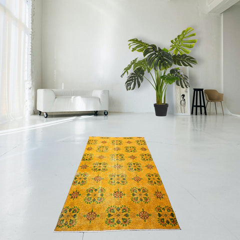 Geel vintage vloerkleed - 197x115 cm - HANDGEMAAKT