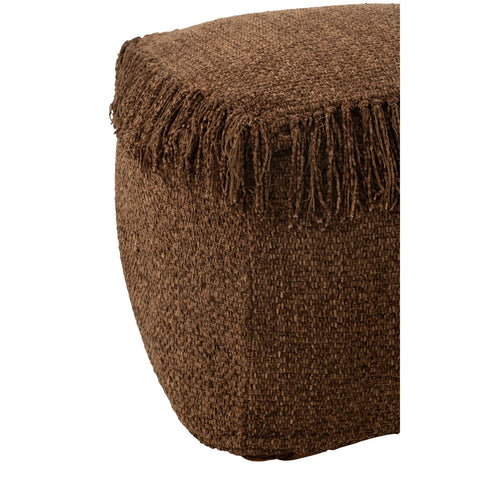 J-Line Poef Vierkant Gewoven+Franjes Viscose Bruin