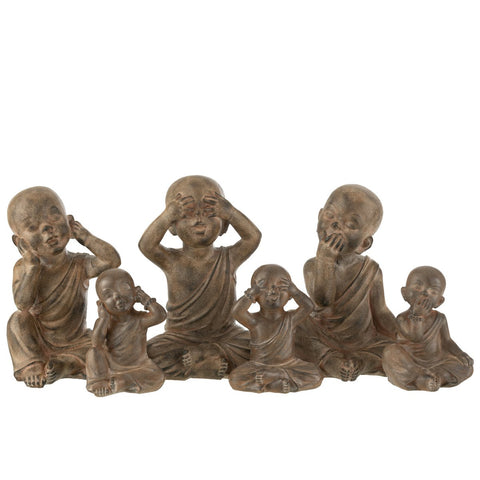 J-Line set of 3 Monnik - polyresin - bruin - large