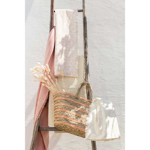 J-Line Strandtas Kort Handvatten Horizontale Strepen Jute Naturel/Licht Oranje