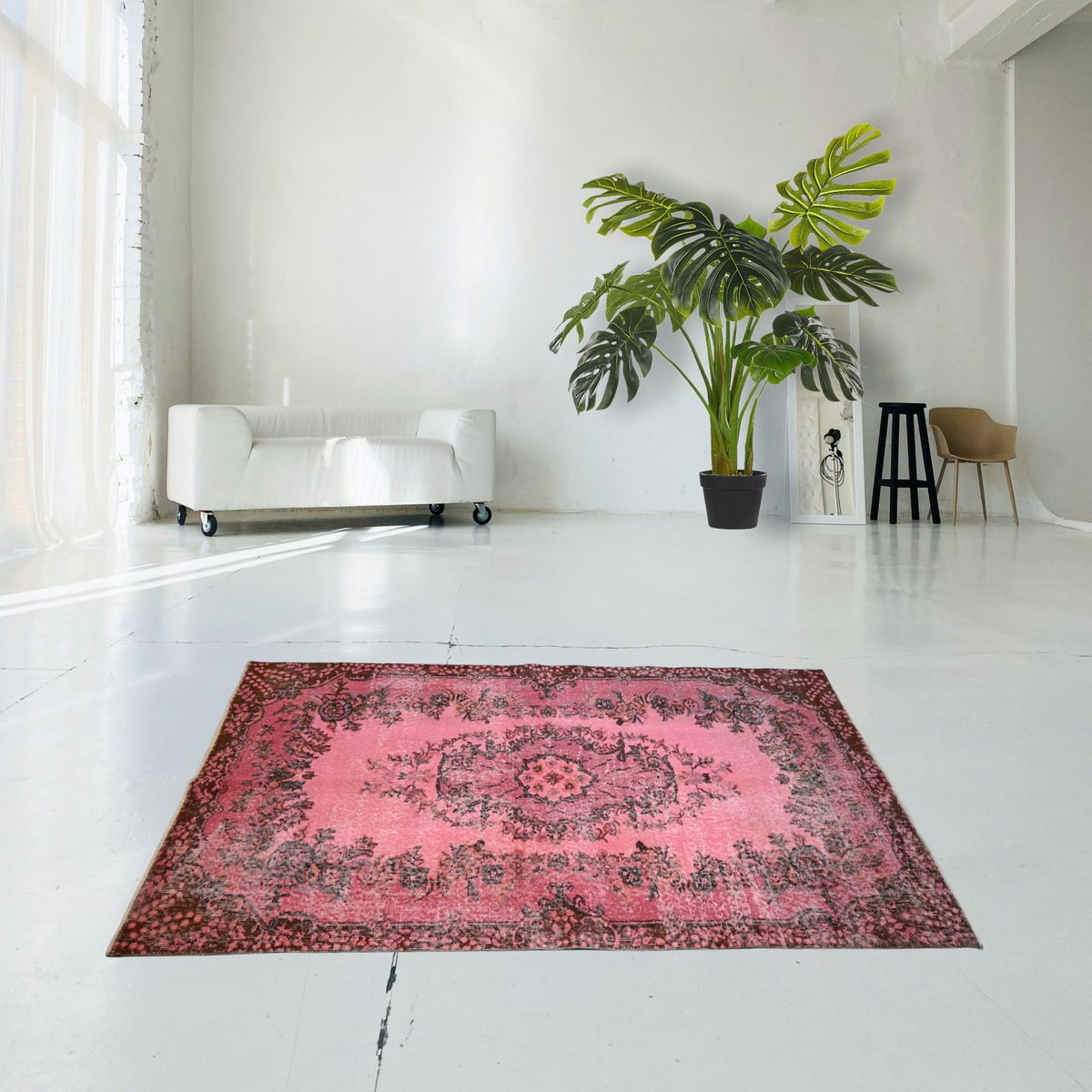 Roze vintage vloerkleed - 205x115 cm - HANDGEMAAKT