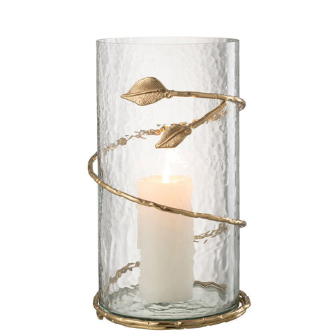 J-Line Vaas Blad Lang Glas/Ijzer Transparant/Goud