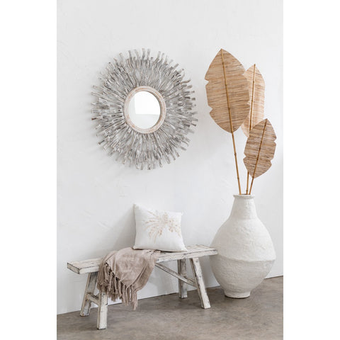 J-Line Spiegel Rond Zon Hout Whitewash