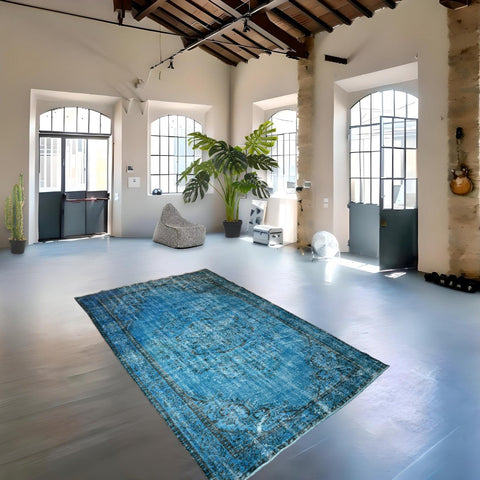 Turquoise vintage vloerkleed - 272x180 cm - HANDGEMAAKT