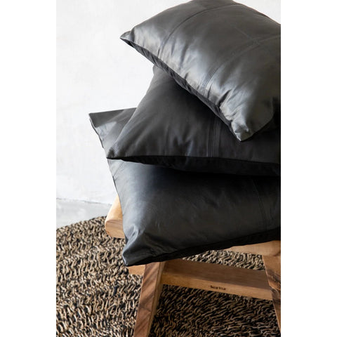 De leren kussenhoes met vier panelen - Zwart - 60x60