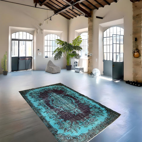 Turquoise vintage vloerkleed - 290x178 cm - HANDGEMAAKT