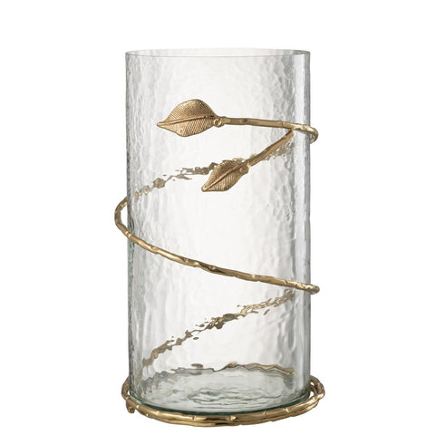 J-Line Vaas Blad Lang Glas/Ijzer Transparant/Goud