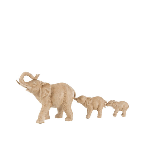 J-Line Olifant 3 Op Een Rij Poly Beige
