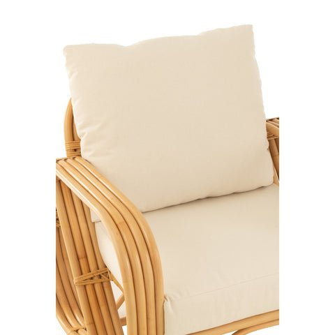 J-Line armstoel + kussen - jute/textiel - naturel/wit