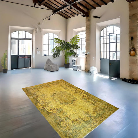 Geel vintage vloerkleed - 262x168 cm - HANDGEMAAKT