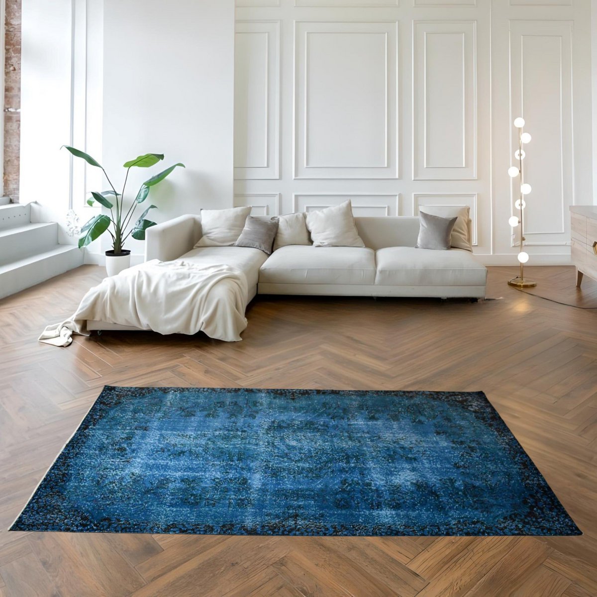 Blauw vintage vloerkleed - 287x157 cm - HANDGEMAAKT