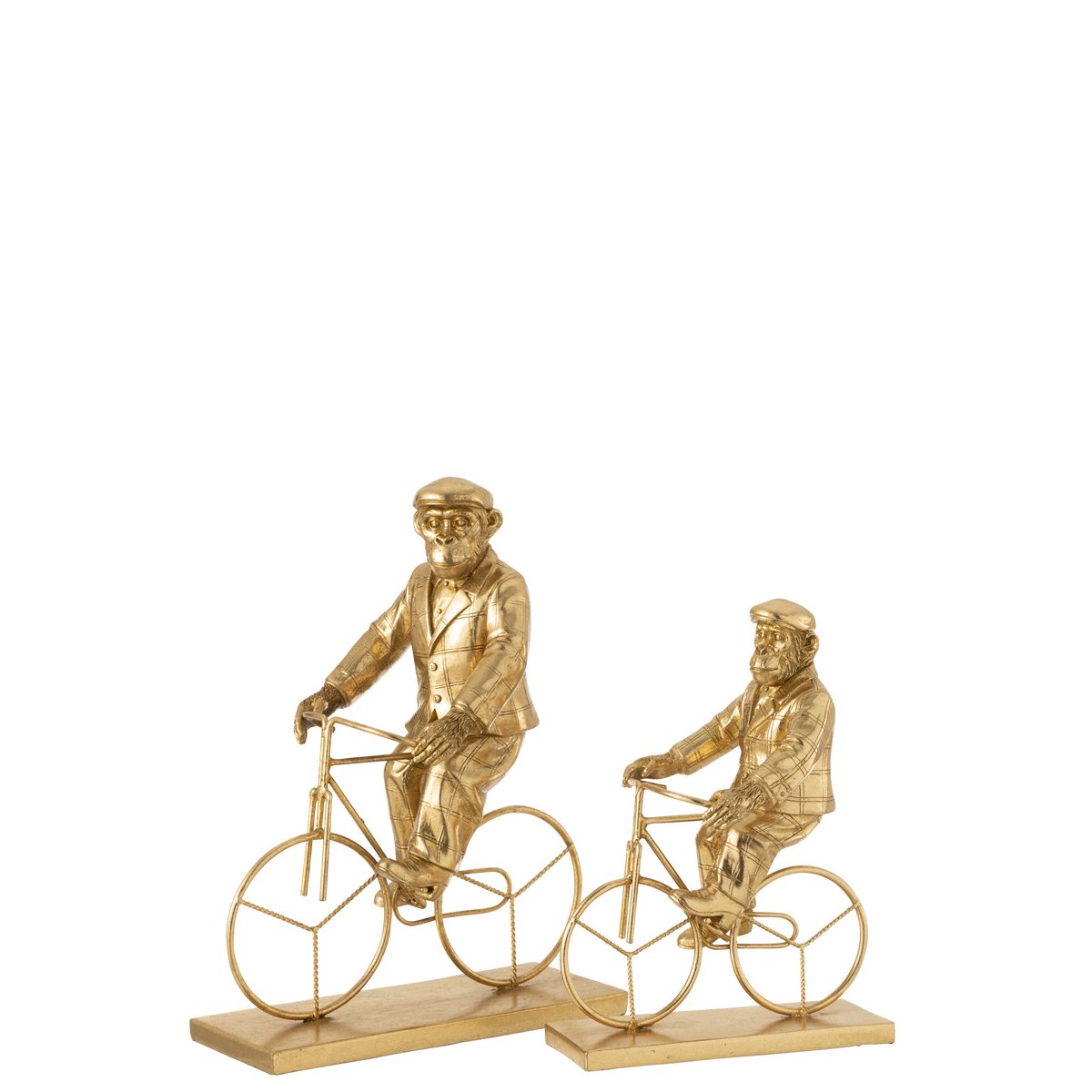J-Line decoratie Aap Fiets - polyresin - goud - large