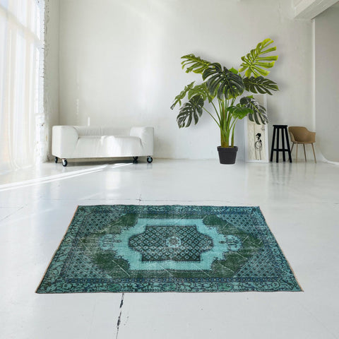 Turquoise vintage vloerkleed - 194x110 cm - HANDGEMAAKT