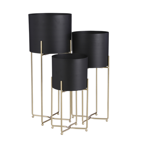Aries Bloempot op Standaard - Set van 3 - H58 x Ø24 cm - Zwart