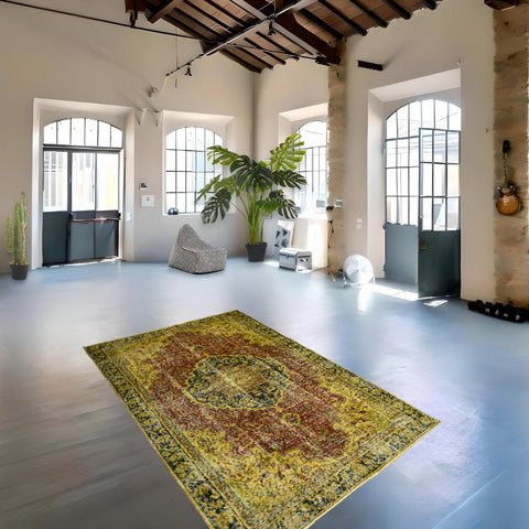 Geel vintage vloerkleed - 224x157 cm - HANDGEMAAKT
