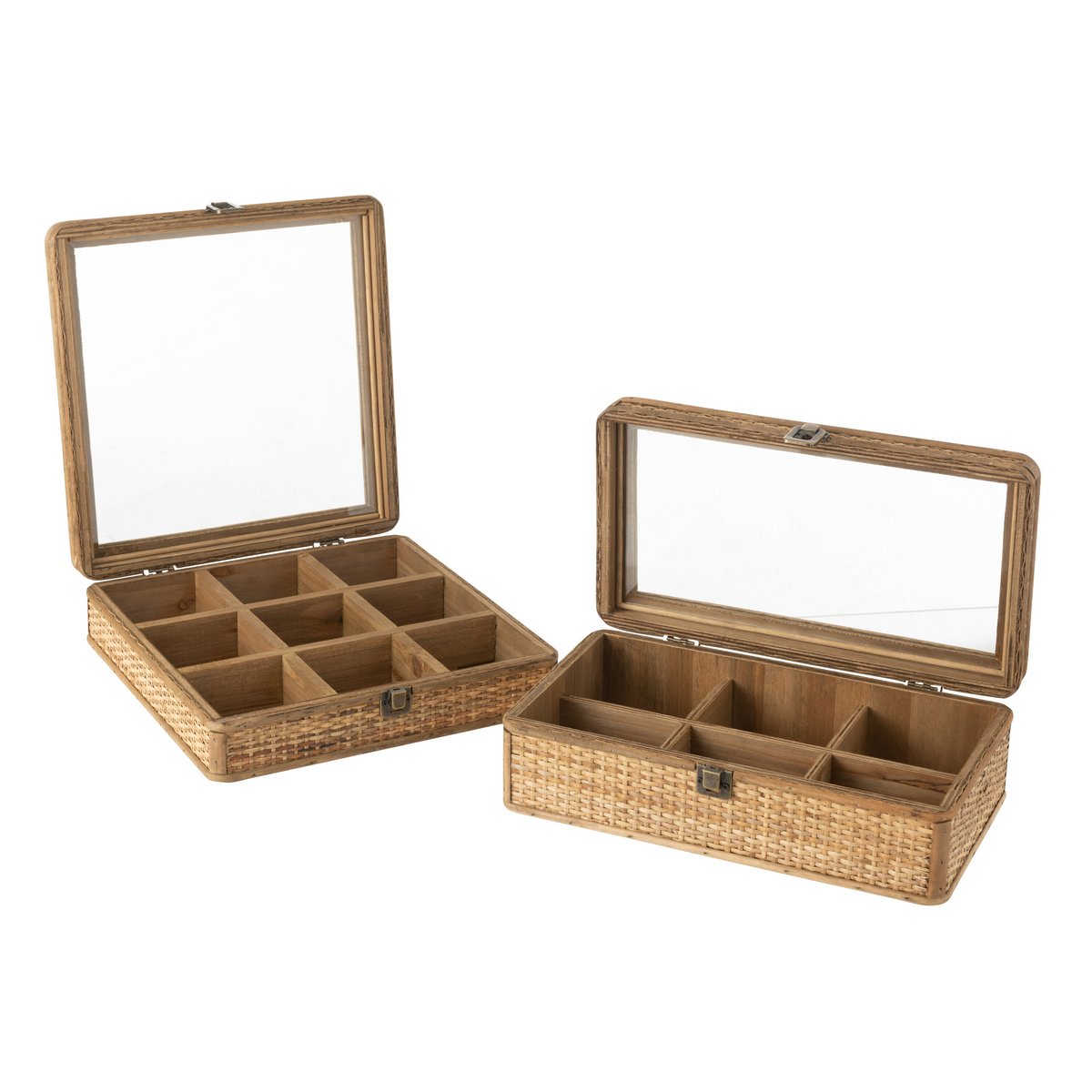 J-Line doos rechthoek 6 compartimenten - rotan/glas - naturel