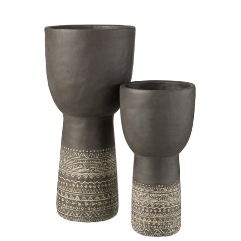 J-Line Pot Gat Decoratie Etnisch Cement Grijs Large