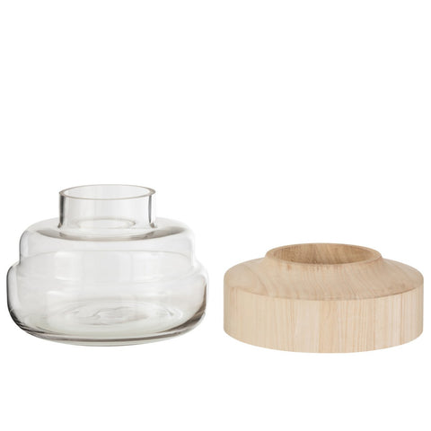 J-Line vaas Breed Laag - hout/glas - lichtbruin - 17.50 cm hoog