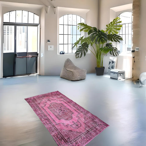 Roze vintage vloerkleed - 213x114 cm - HANDGEMAAKT