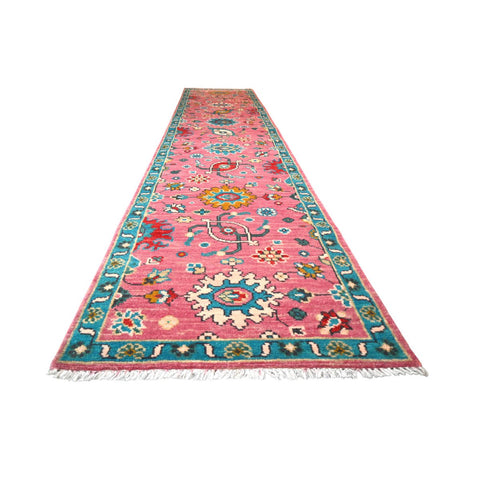 Roze Azeri Loper - 376x78 cm - HANDGEMAAKT