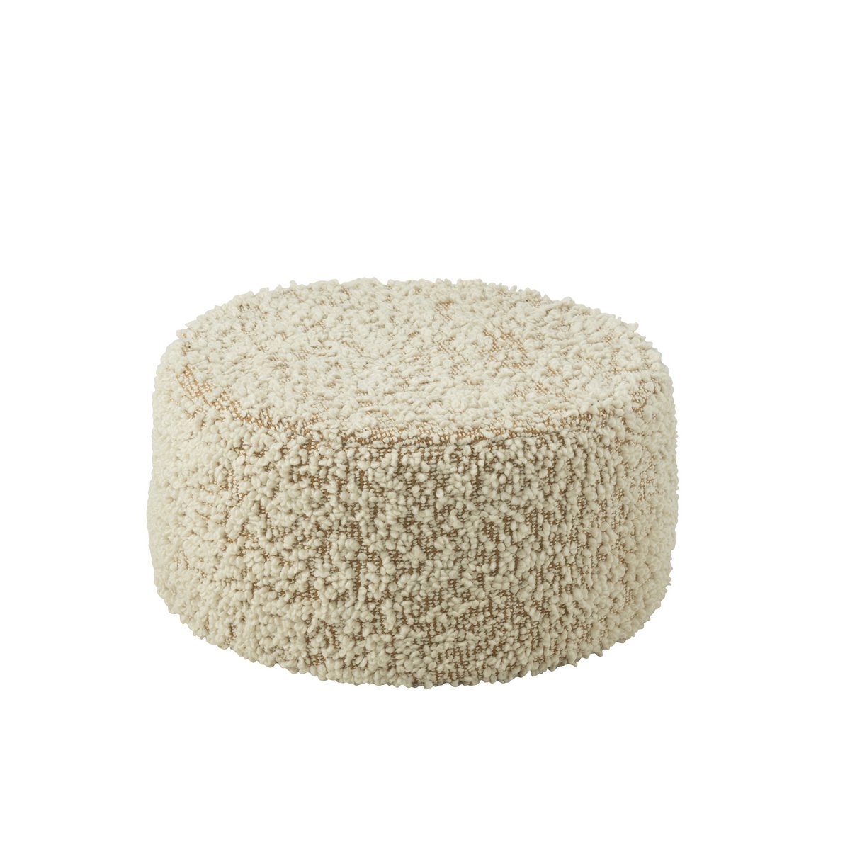 J-Line Poef Rond Bouclé Katoen/Polyester Camel/Crème