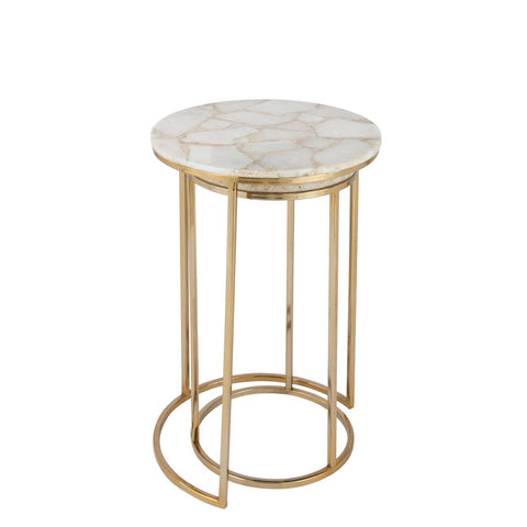 J-Line bijzettafel Kwarts - steen/metaal - wit/goud