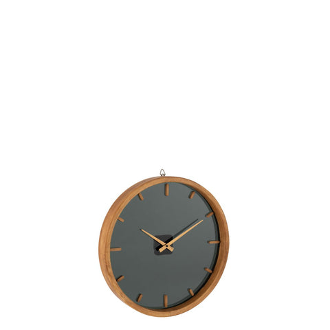 J-Line Rond klok - hout/ glas - bruin/ zwart - Ø 40 cm