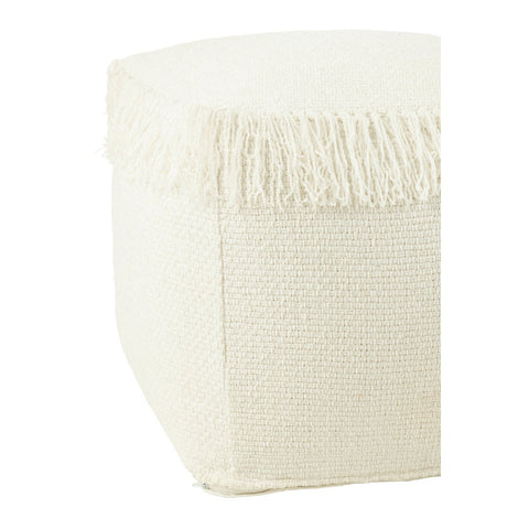 J-Line Poef Vierkant Gewoven+Franjes Viscose Wit