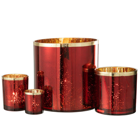 J-Line windlicht Rand - glas - goud/rood - extra large