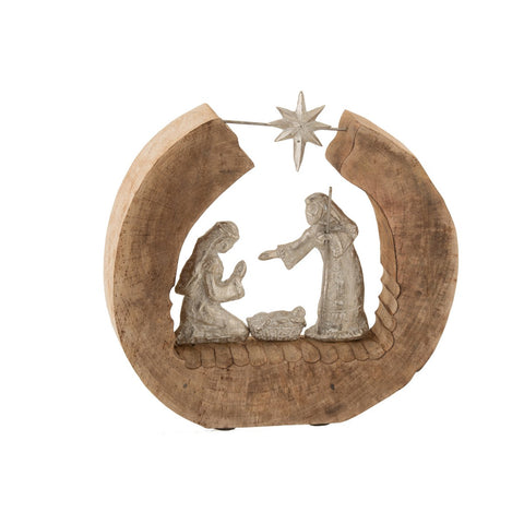 J-Line Kerstfiguren kerststal - aluminium/ hout - zilver - 34 cm