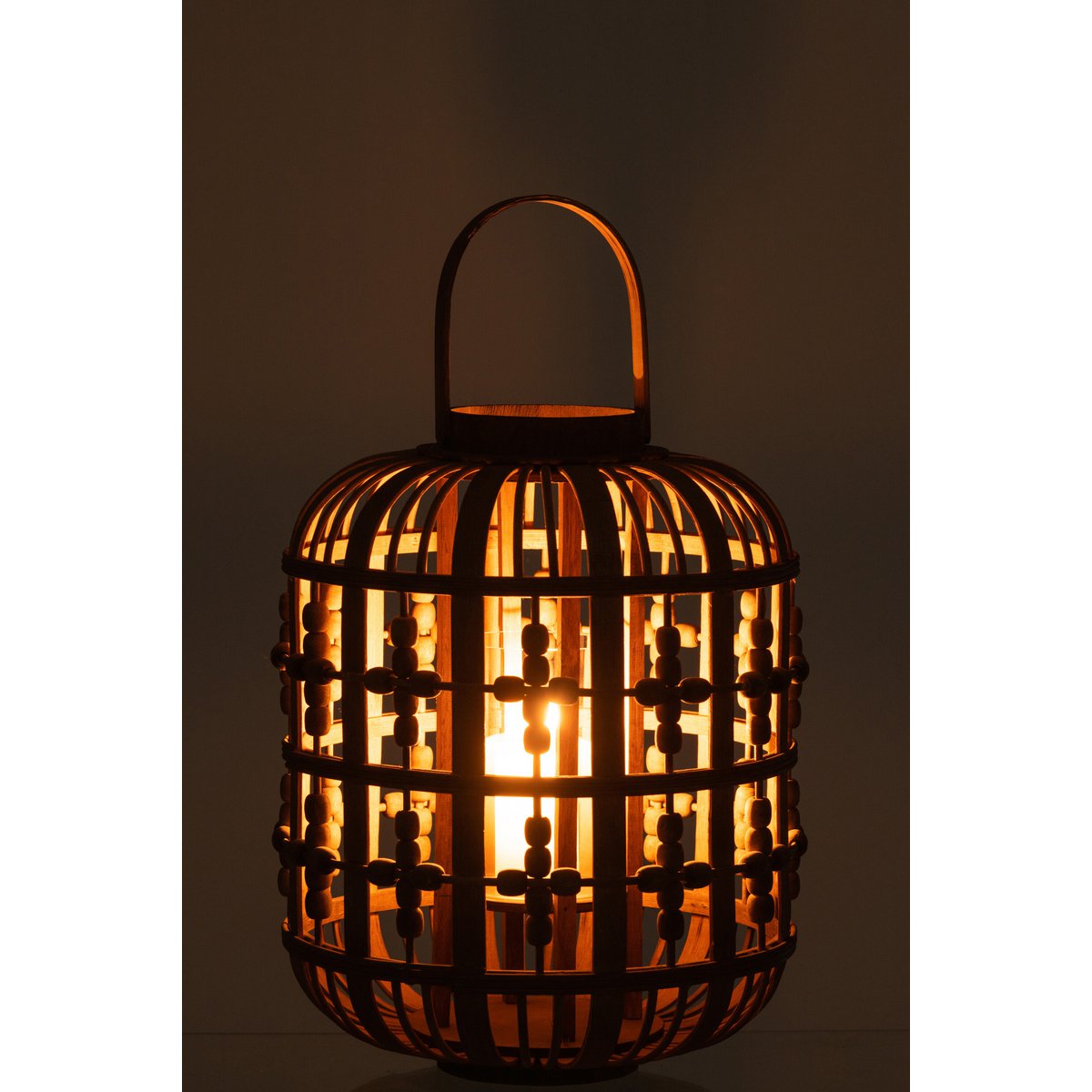 J-Line lantaarn Kralen - hout - naturel