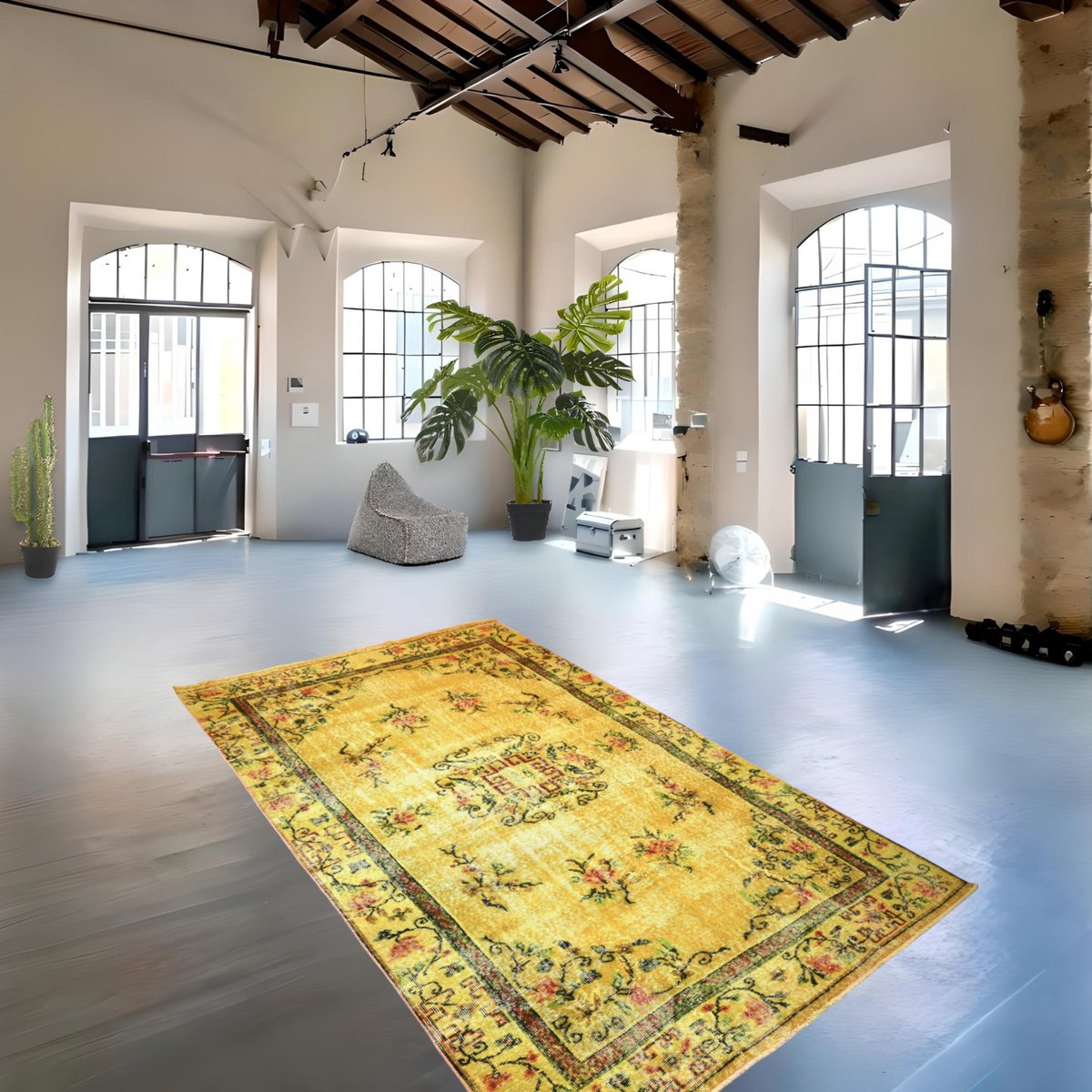 Geel vintage vloerkleed - 270x166 cm - HANDGEMAAKT