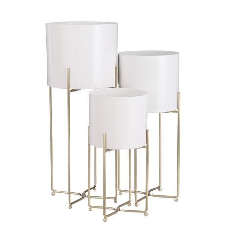 Aries Bloempot op Standaard - Set van 3 - H58 x Ø24 cm - Wit