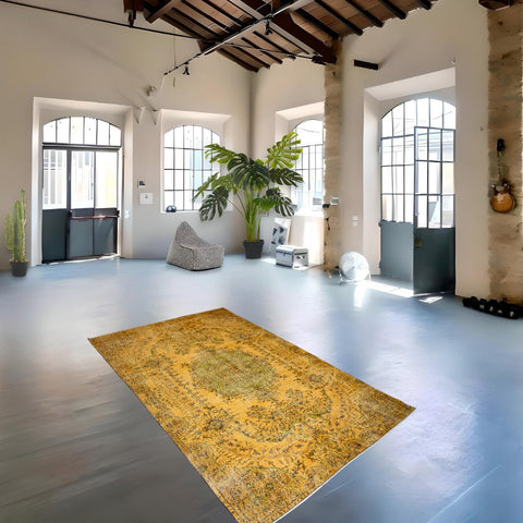 Geel vintage vloerkleed - 290x178 cm - HANDGEMAAKT